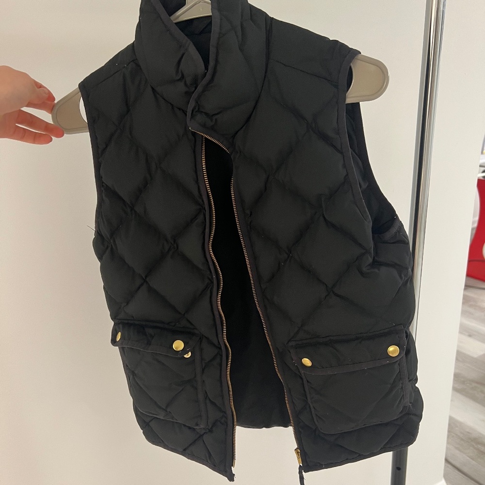 JCrew Black Puffer Vest with Gold Fixtures